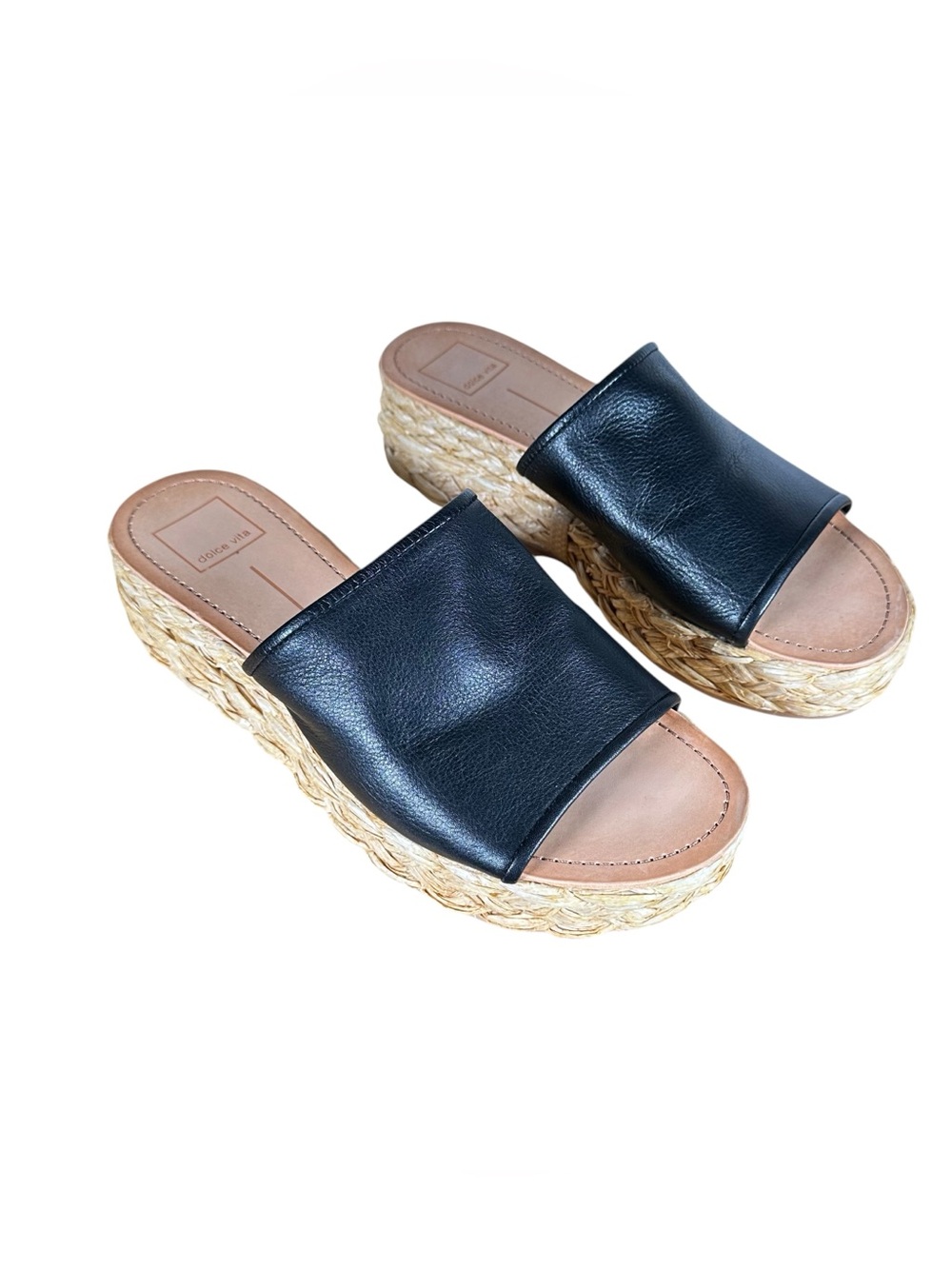 DOLCE VITA Chavi Raffia Platform Slide Leather Sandals - Picture 4 of 9